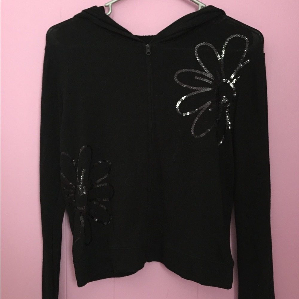 Black Crop Top Jacket/Hoodie with Floral Sequins